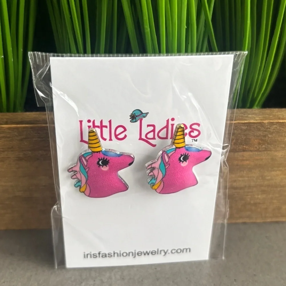 Little Ladies Pink Unicorn Earrings NEW